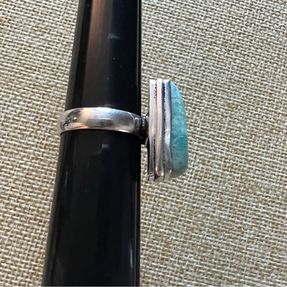 New Amazonite Stone Crystal Silver Overlay Ring Size 6.75 - Picture 3 of 7